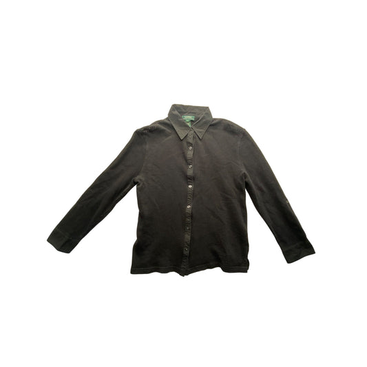 Lauren Ralph Lauren Womens Large Black Cotton Button-Up Knit #7030