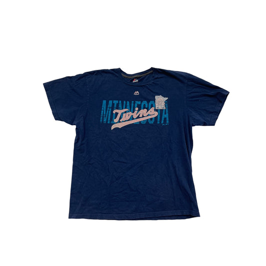 Minnesota Twins Majestic Triple Peak T-Shirt XL Blue Cotton #8281