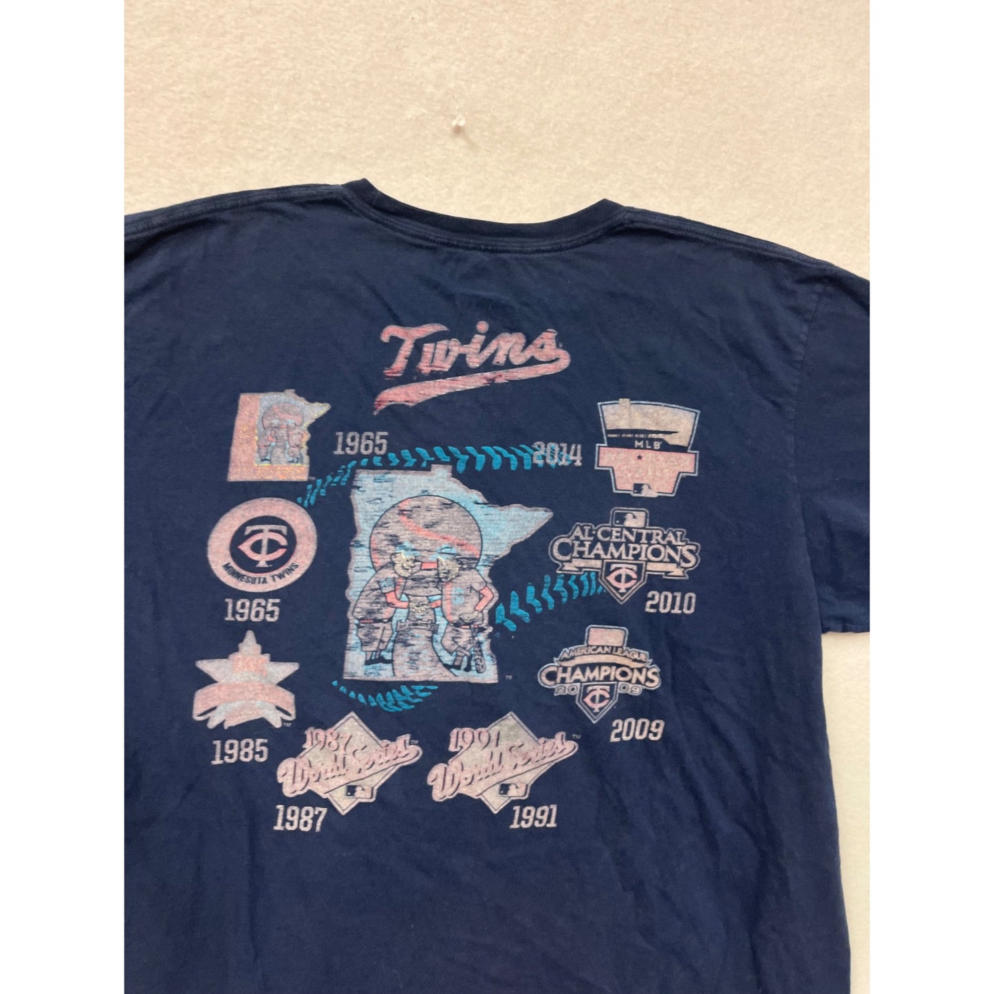 Minnesota Twins Majestic Triple Peak T-Shirt XL Blue Cotton #8281