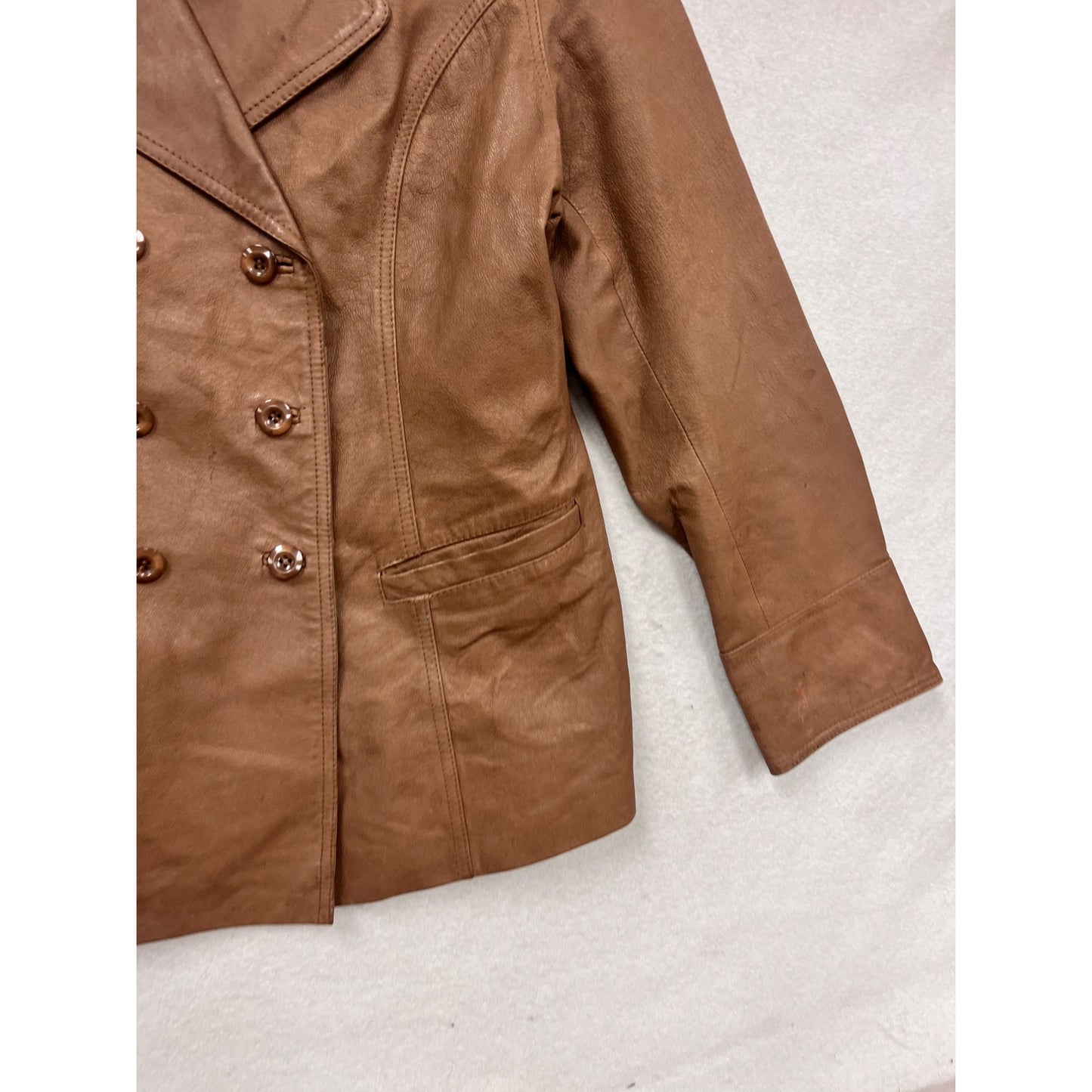 Chadwicks Brown Leather Double-Breasted Jacket Size L #737A