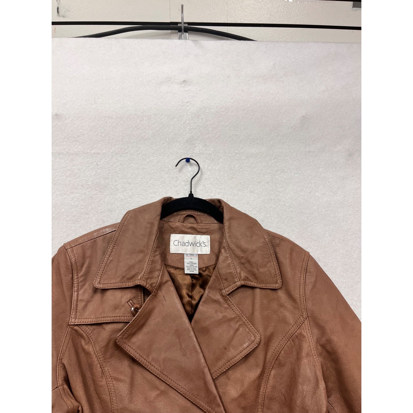 Chadwicks Brown Leather Double-Breasted Jacket Size L #737A