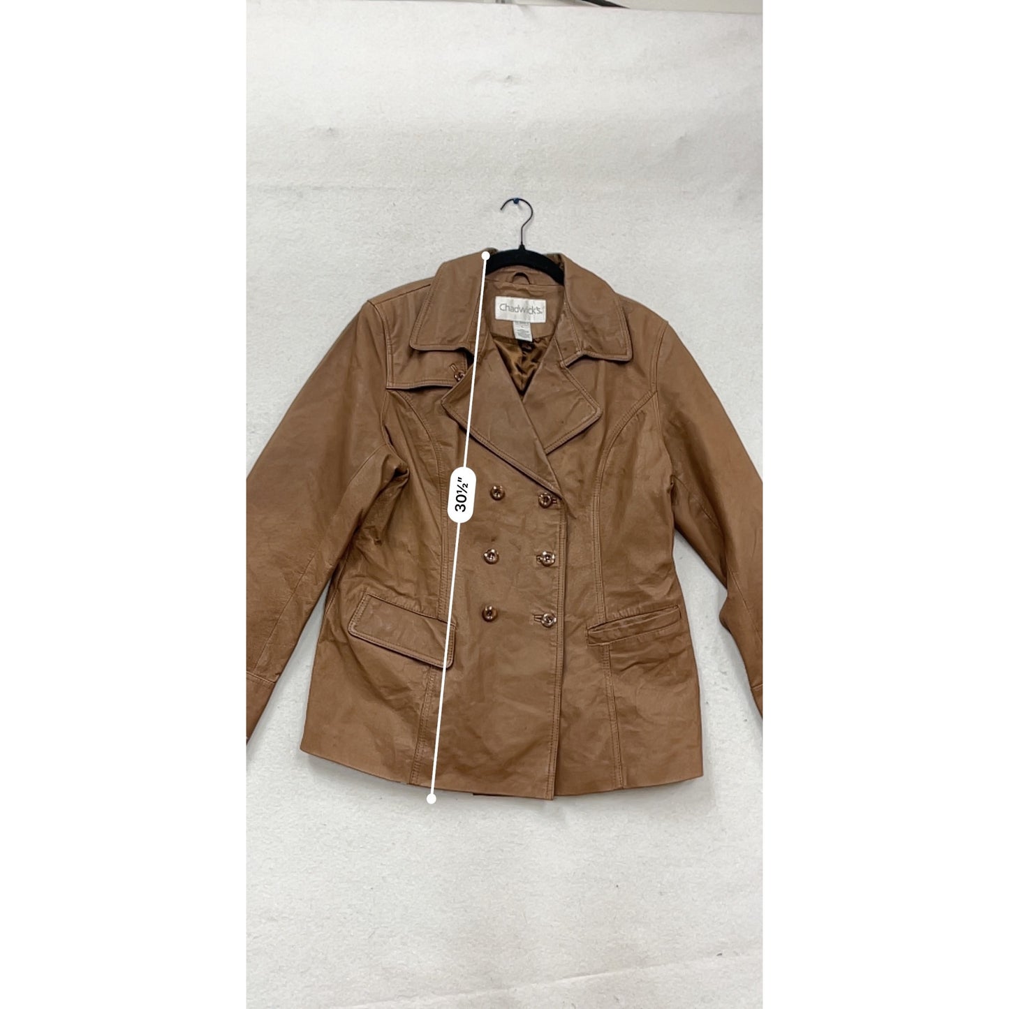 Chadwicks Brown Leather Double-Breasted Jacket Size L #737A