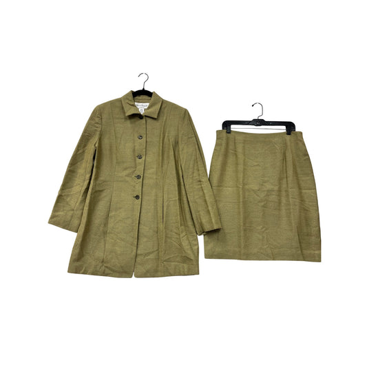 Rena Rowan Olive Green Wool/Nylon Skirt & Coat Set Size 14 #8653