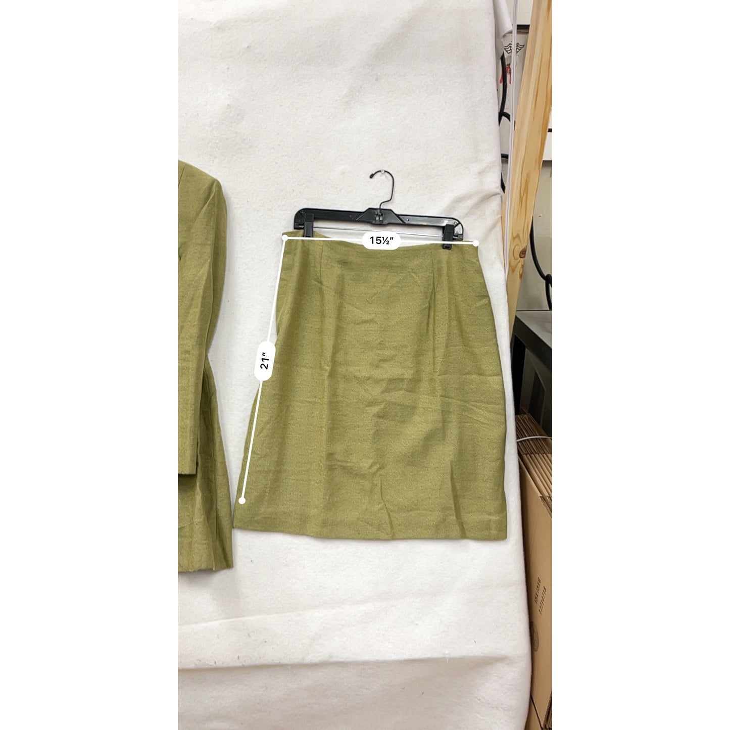 Rena Rowan Olive Green Wool/Nylon Skirt & Coat Set Size 14 #8653