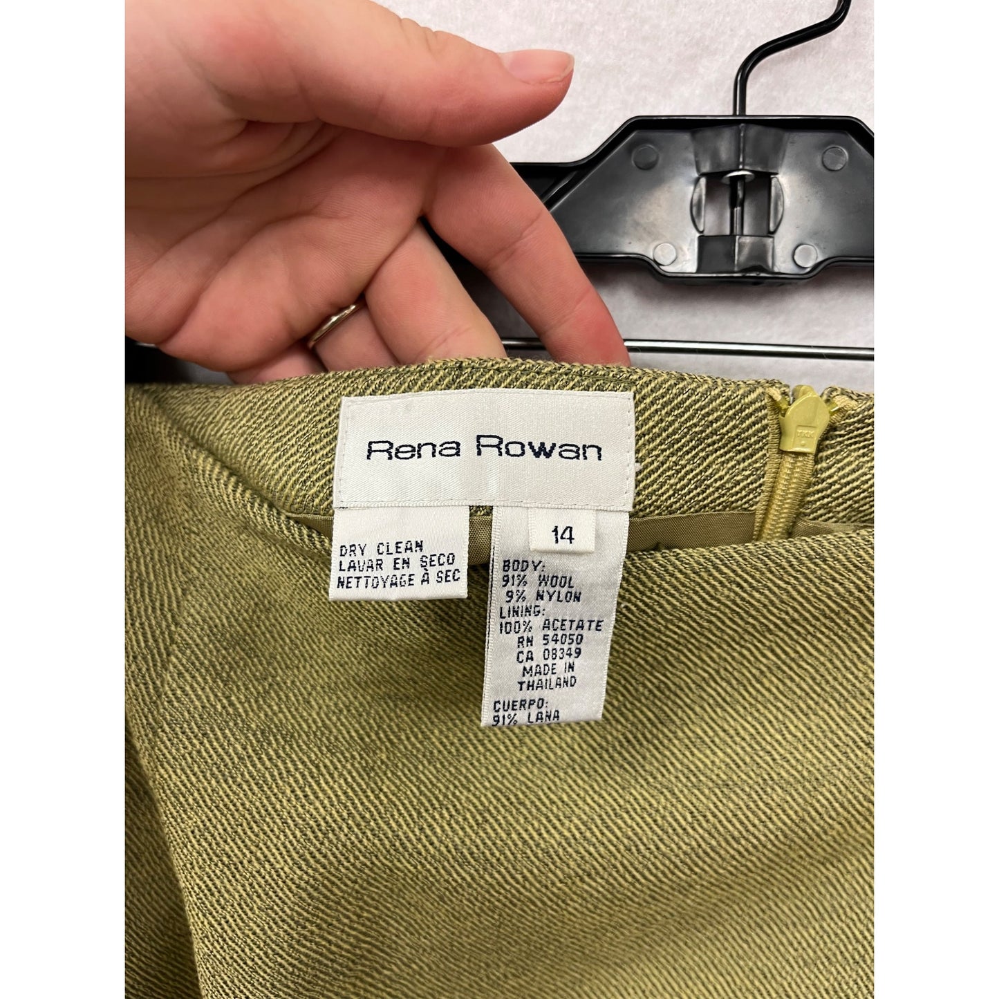 Rena Rowan Olive Green Wool/Nylon Skirt & Coat Set Size 14 #8653