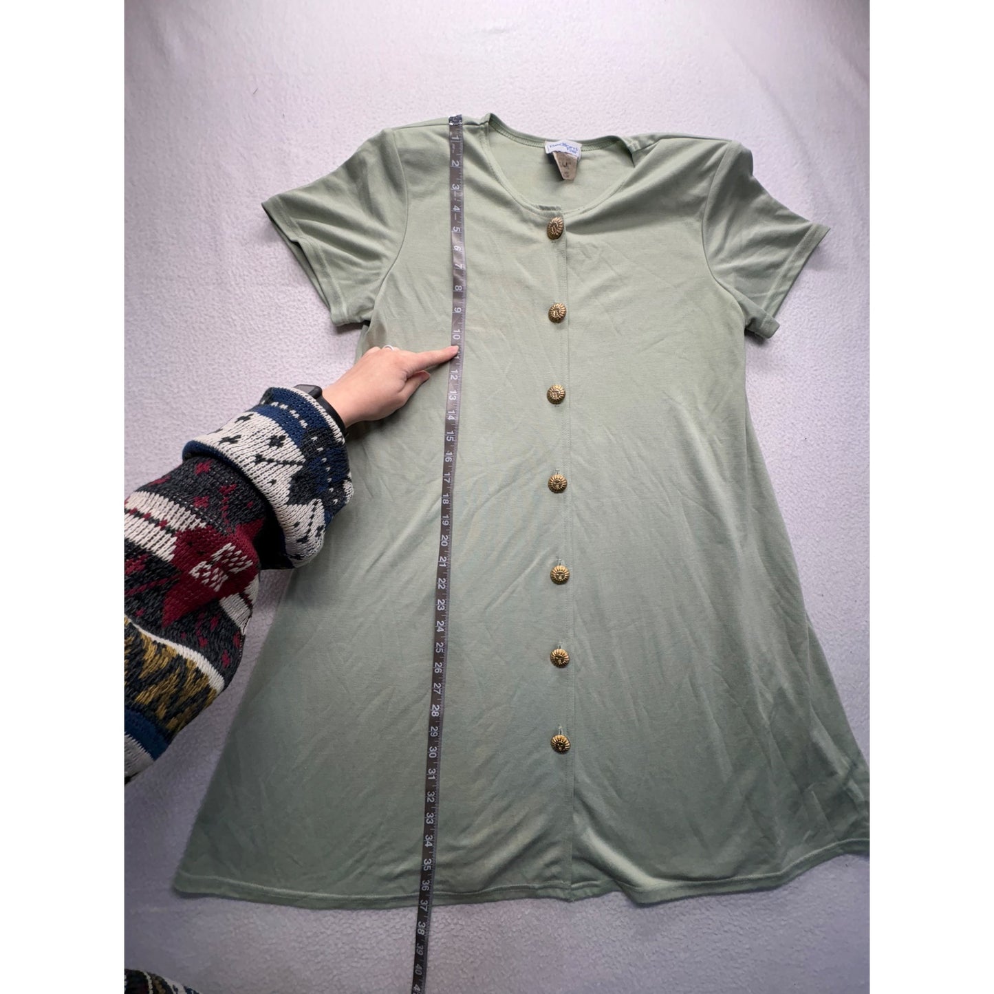 Vintage Bedford Fair Green A-Line Button-Front Dress #7416