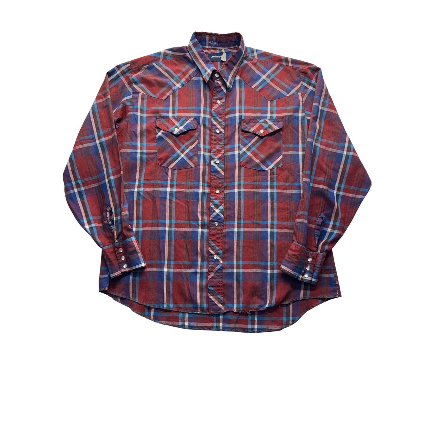 Haas Western Plaid Pearl Snap Long Sleeve Shirt Wrangler #9590