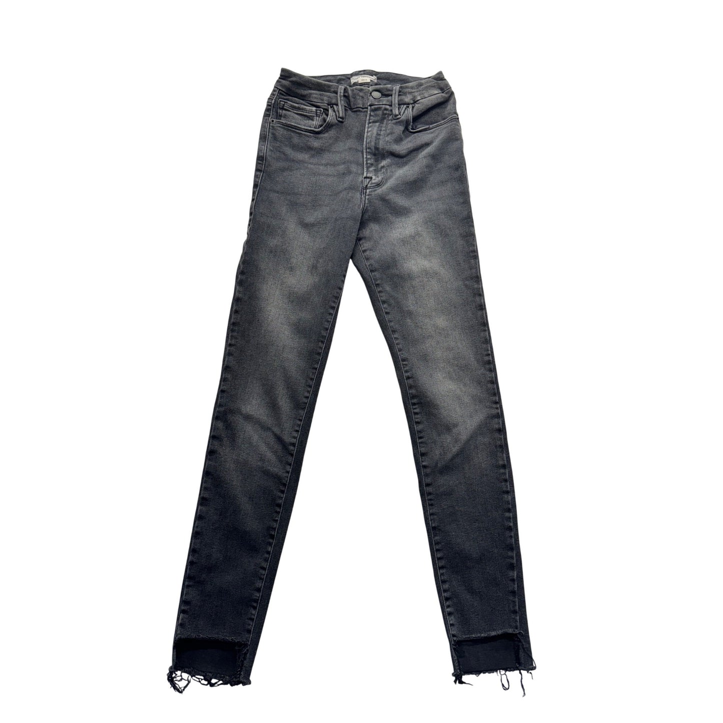 Good American Frayed Hem Skinny Black Denim Jeans Size 00-4 Womens #9523