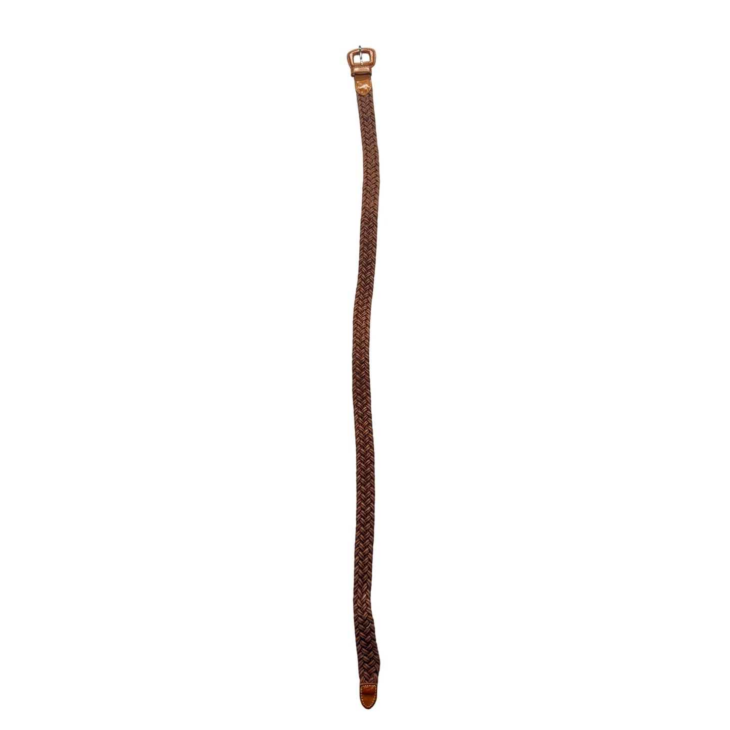 Brown Braided Leather & Fabric Belt With Gold Buckle Adjustable #9895