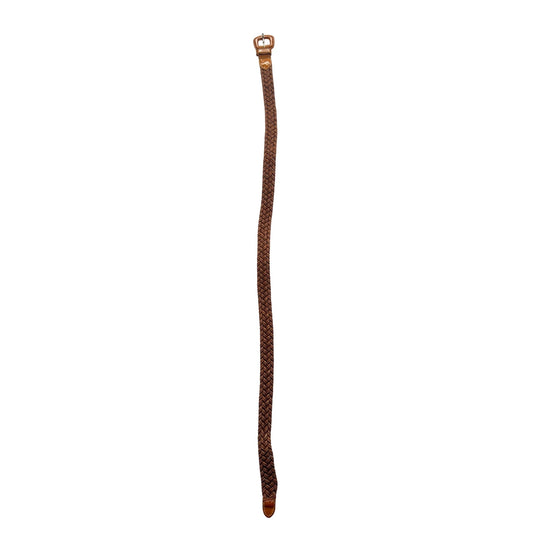 Brown Braided Leather & Fabric Belt With Gold Buckle Adjustable #9895