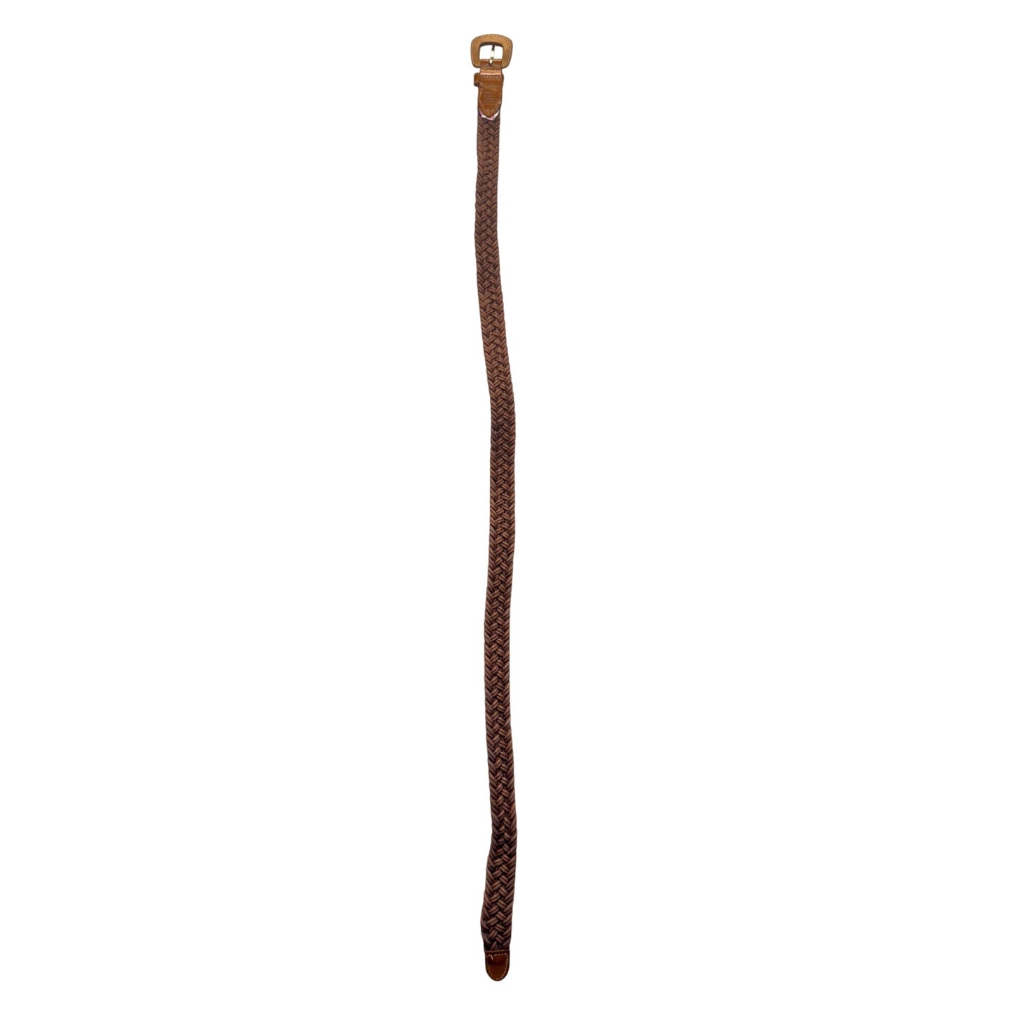 Brown Braided Leather & Fabric Belt With Gold Buckle Adjustable #9895