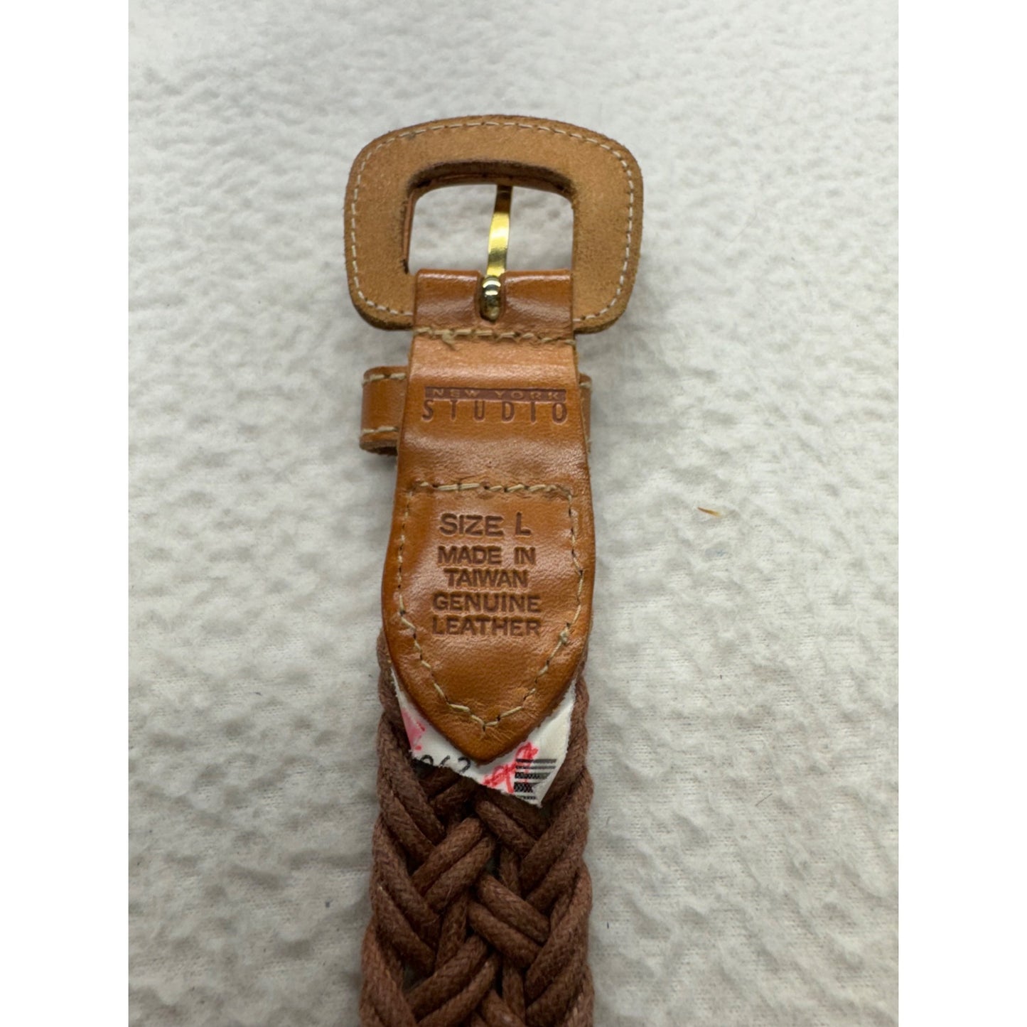 Brown Braided Leather & Fabric Belt With Gold Buckle Adjustable #9895