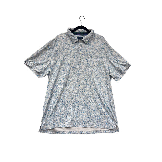 William Murray Mens XL Blue & White Geometric Print Polo Shirt #8872