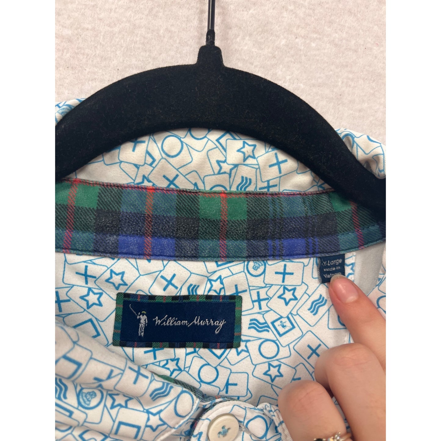 William Murray Mens XL Blue & White Geometric Print Polo Shirt #8872
