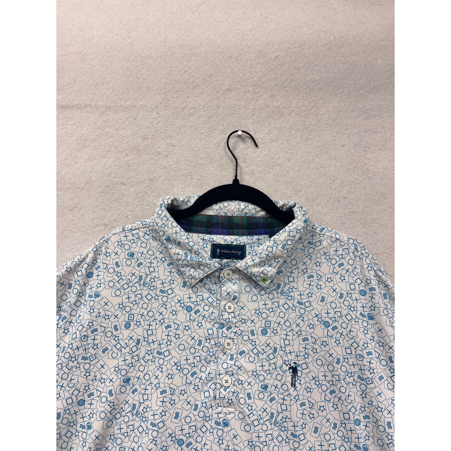 William Murray Mens XL Blue & White Geometric Print Polo Shirt #8872