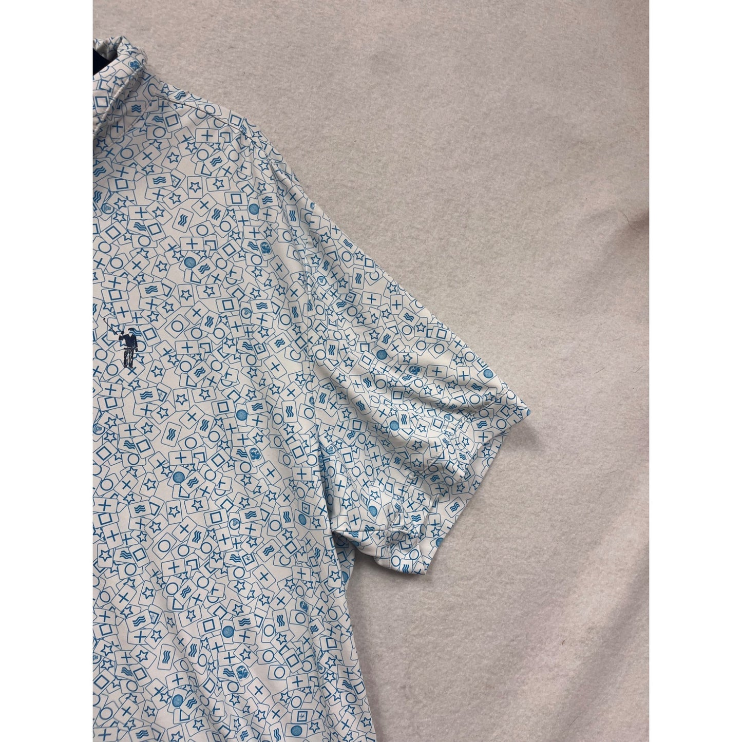 William Murray Mens XL Blue & White Geometric Print Polo Shirt #8872