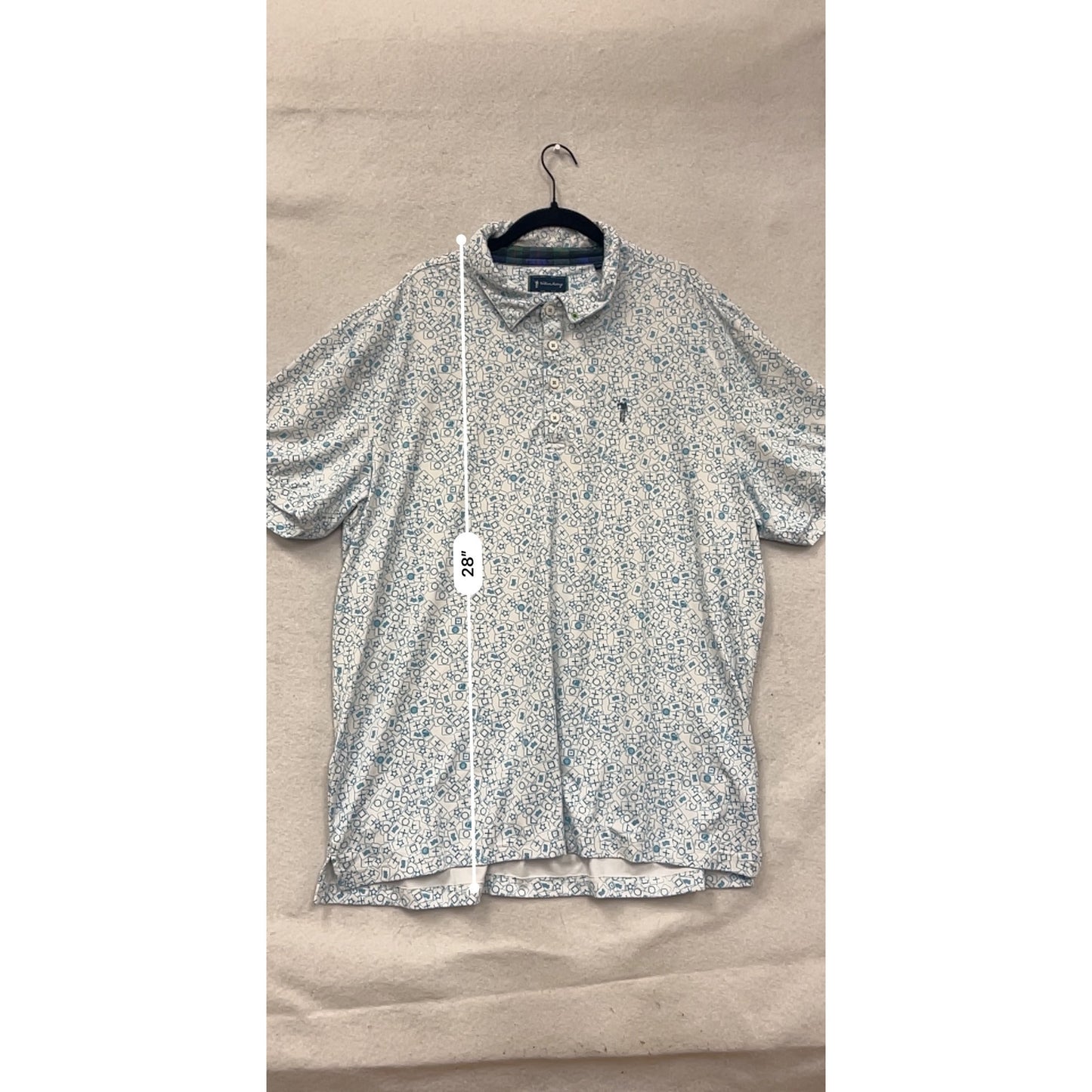 William Murray Mens XL Blue & White Geometric Print Polo Shirt #8872