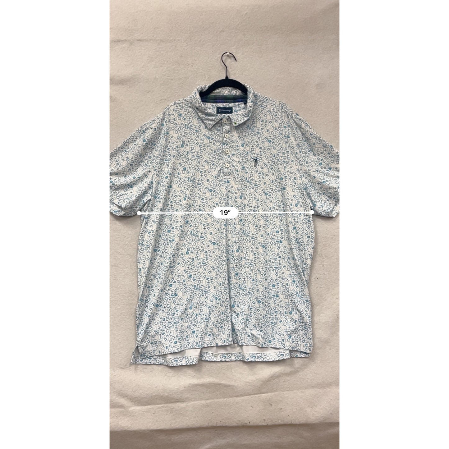 William Murray Mens XL Blue & White Geometric Print Polo Shirt #8872