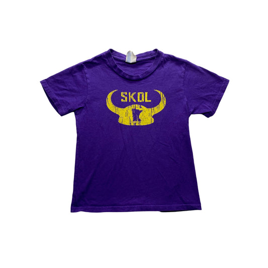 Skol Purple & Yellow Youth XS T-Shirt Featuring Viking Horns #7353