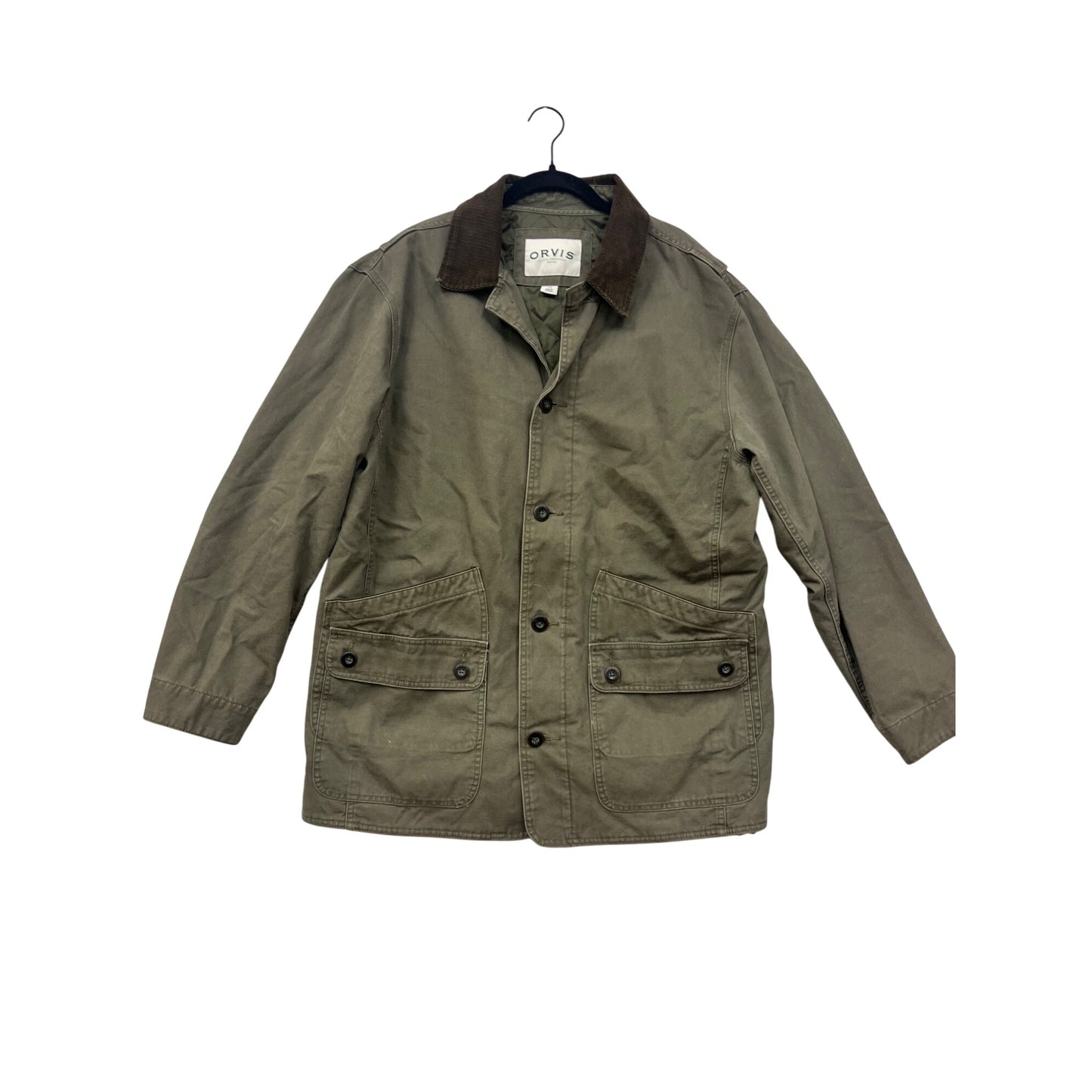 Orvis Large Olive Green Quilted Field Jacket With Corduroy Collar #90A