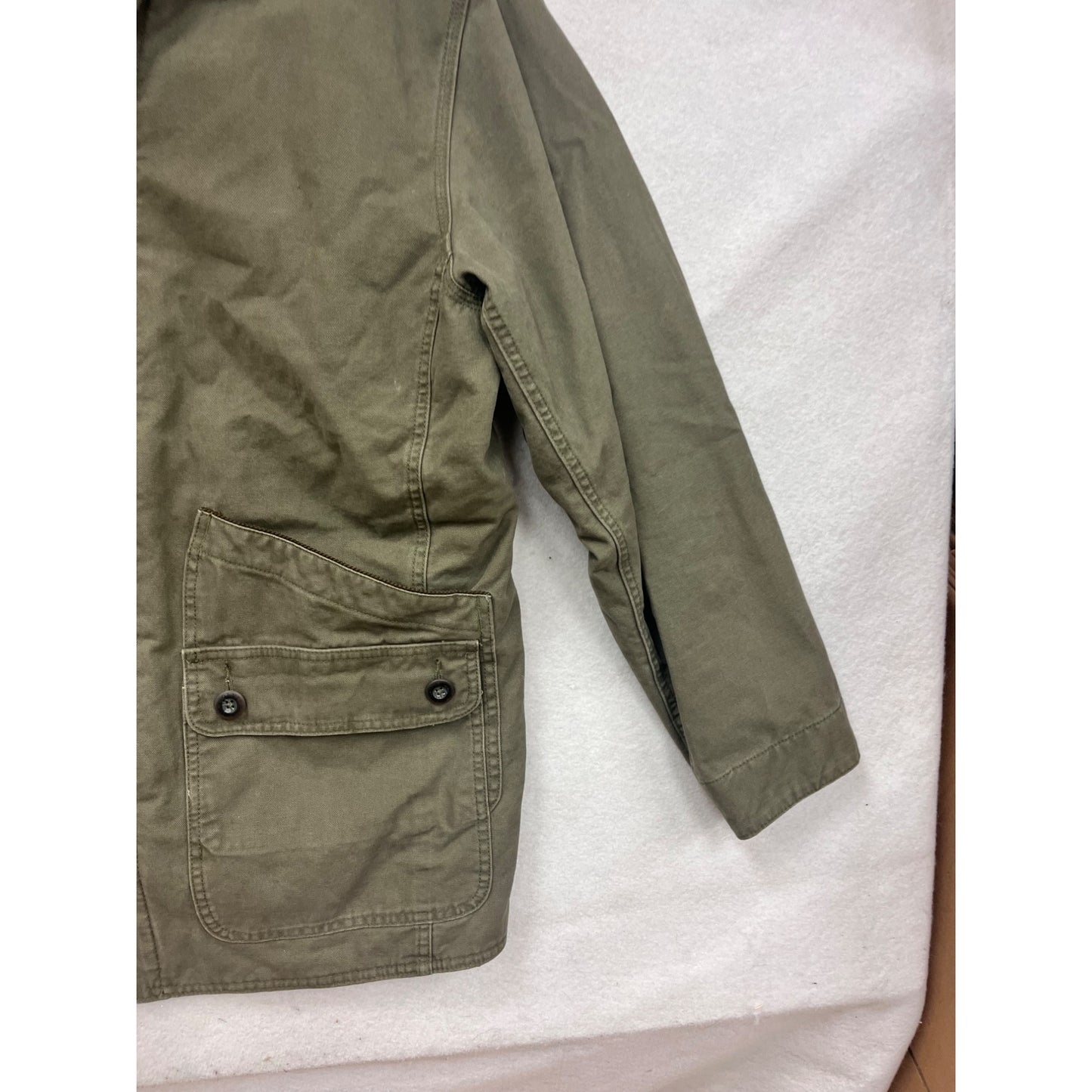 Orvis Large Olive Green Quilted Field Jacket With Corduroy Collar #90A