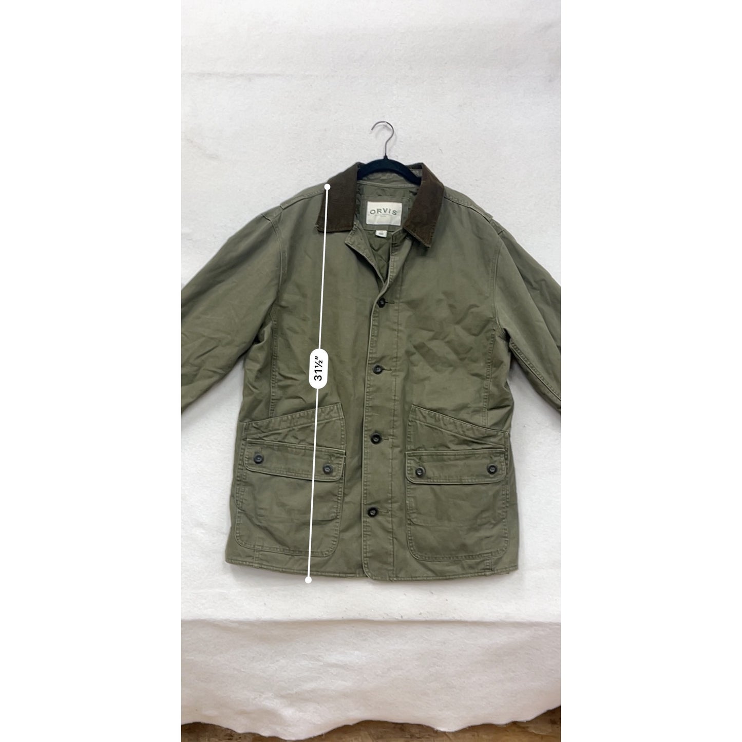 Orvis Large Olive Green Quilted Field Jacket With Corduroy Collar #90A