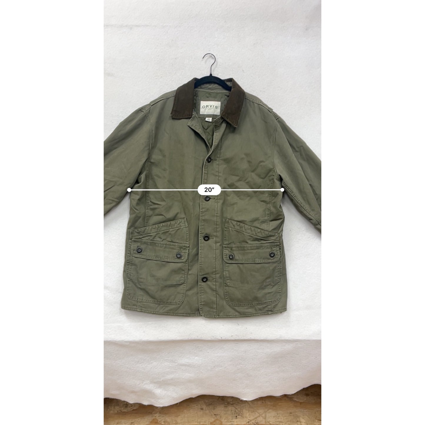 Orvis Large Olive Green Quilted Field Jacket With Corduroy Collar #90A