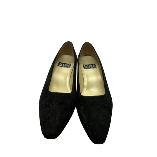 Nine West Black Suede Heels Pointed Toe Slip-On Shoes 7M #9617