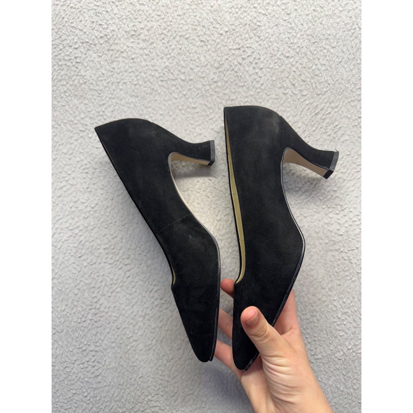 Nine West Black Suede Heels Pointed Toe Slip-On Shoes 7M #9617