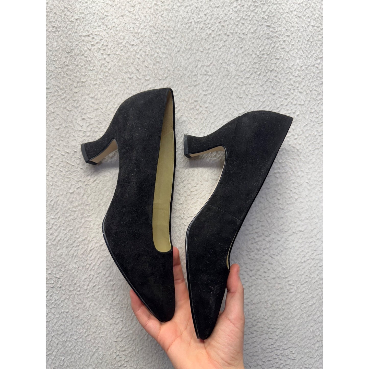 Nine West Black Suede Heels Pointed Toe Slip-On Shoes 7M #9617