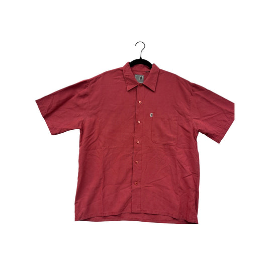 Men’s Large Vintage Pineapple Connection Red Short Sleeve Button-Up Shirt #6492