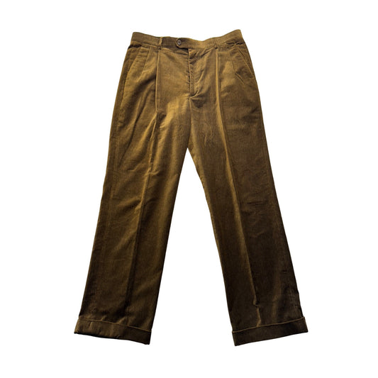 Vintage Greg Peters Brown Corduroy Pleated Pants Mens Size 34 #7787