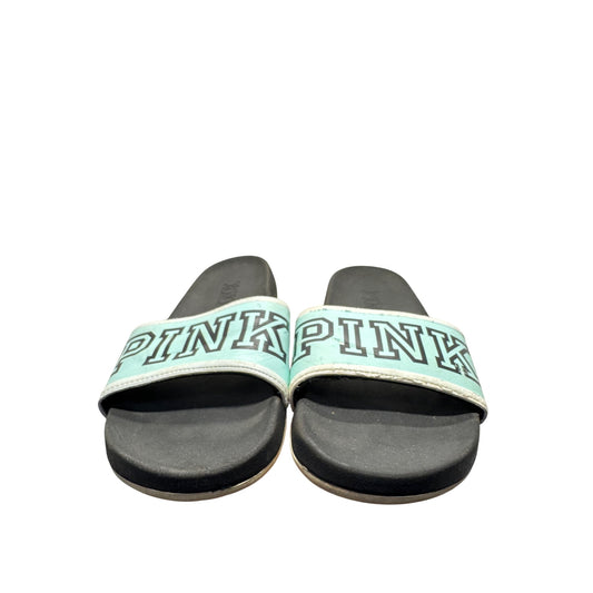 Victorias Secret Pink Mint Green & Black Slide Sandals Size 8 #9402