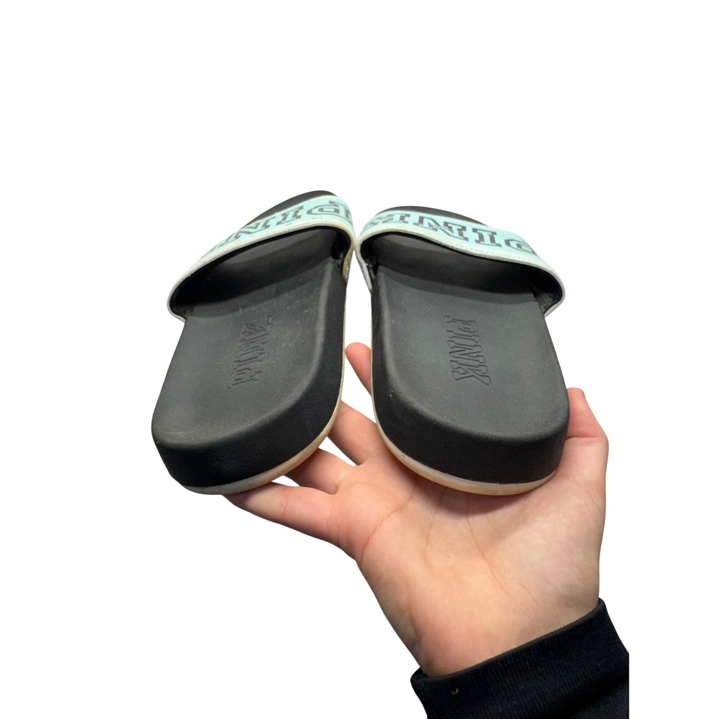 Victorias Secret Pink Mint Green & Black Slide Sandals Size 8 #9402