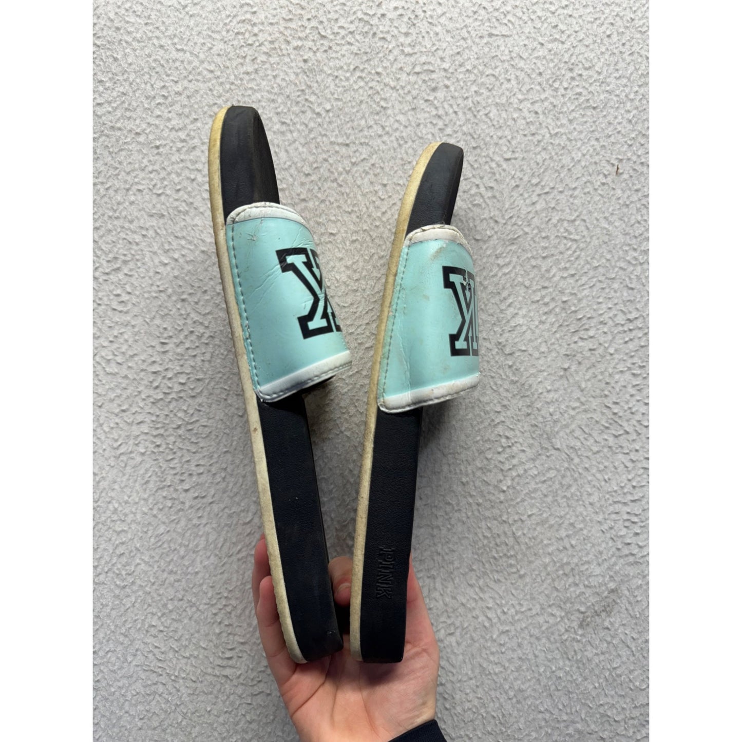 Victorias Secret Pink Mint Green & Black Slide Sandals Size 8 #9402