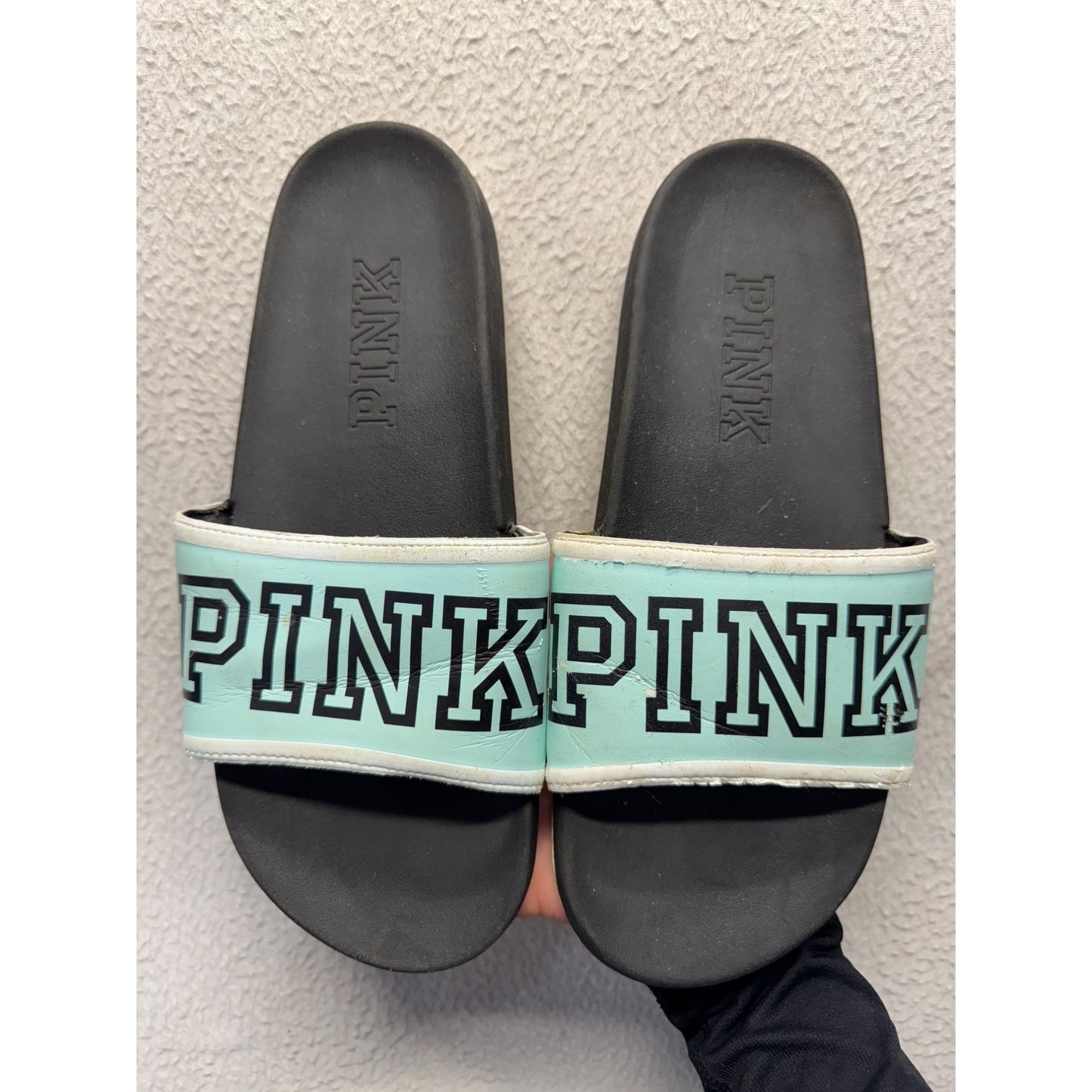 Victorias Secret Pink Mint Green & Black Slide Sandals Size 8 #9402
