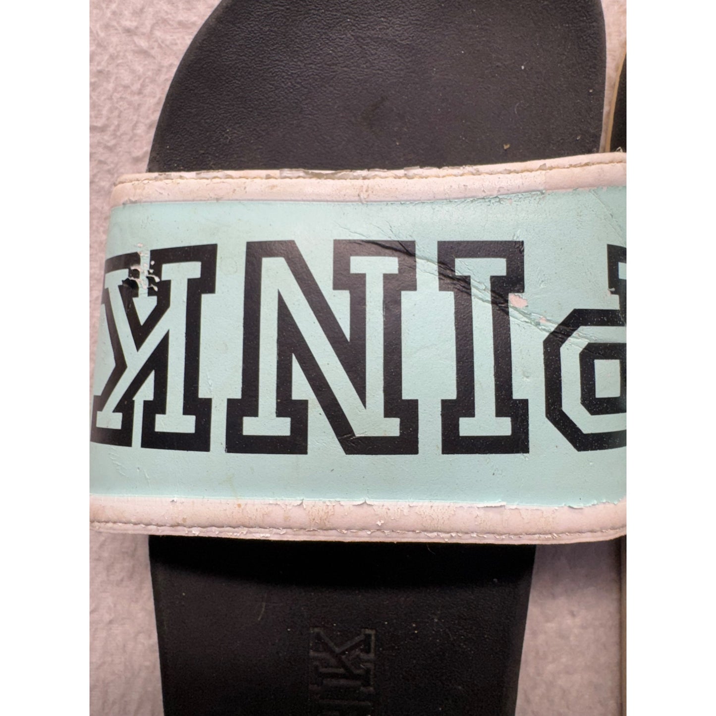 Victorias Secret Pink Mint Green & Black Slide Sandals Size 8 #9402