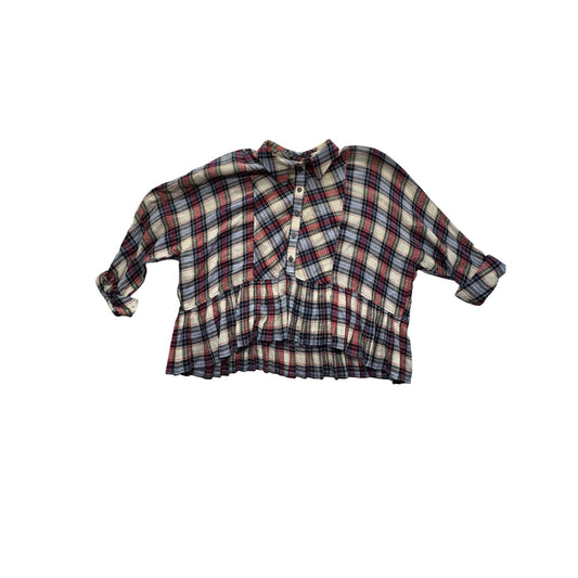 Free People Plaid Ruffle Button-Up Shirt #7582