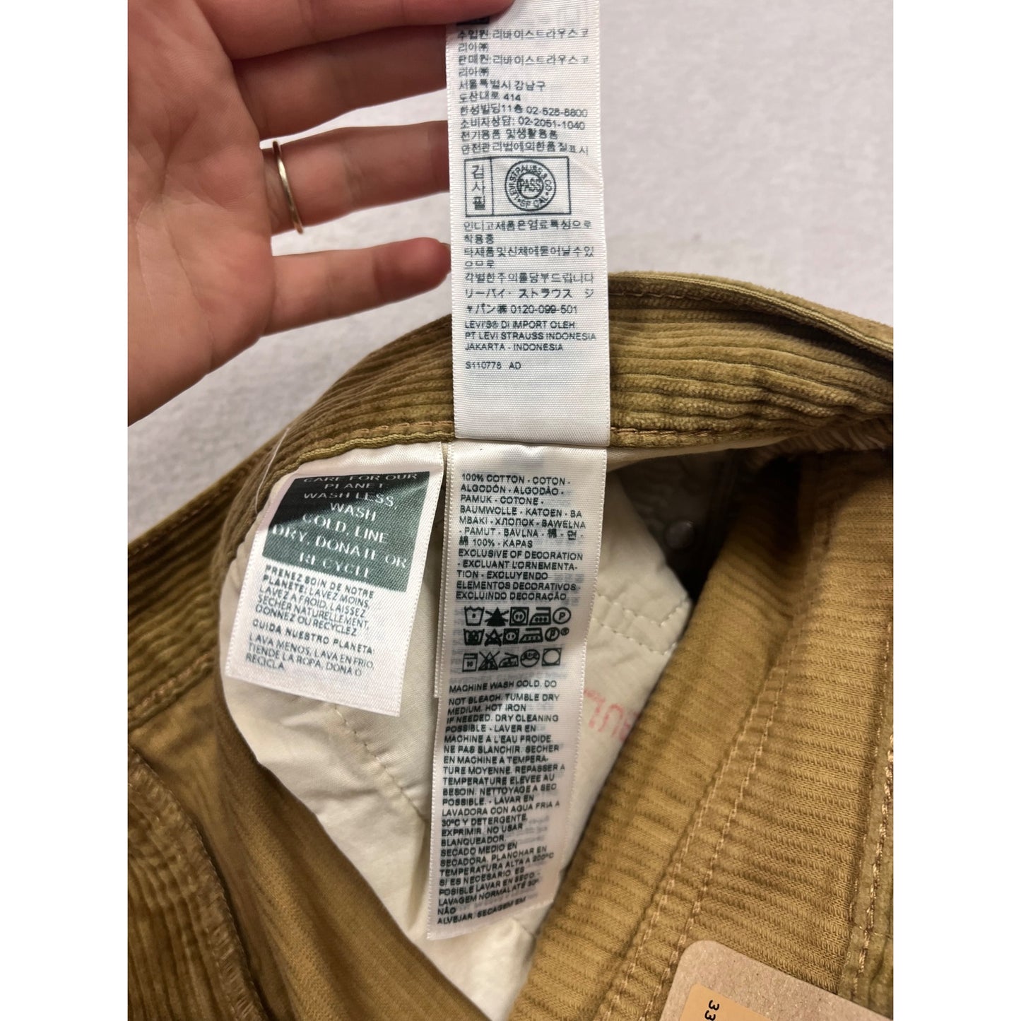 Levis Corduroy Pants 33X30 Original Casual Fit Tan #453A