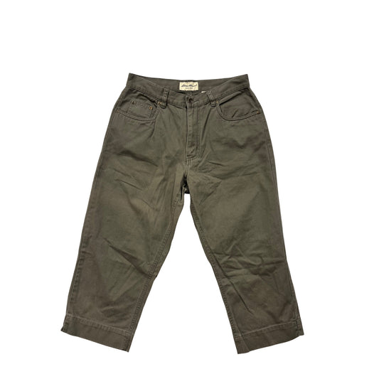 Eddie Bauer Womens Petite 8 Olive Green 100% Cotton Cropped Pants #6724