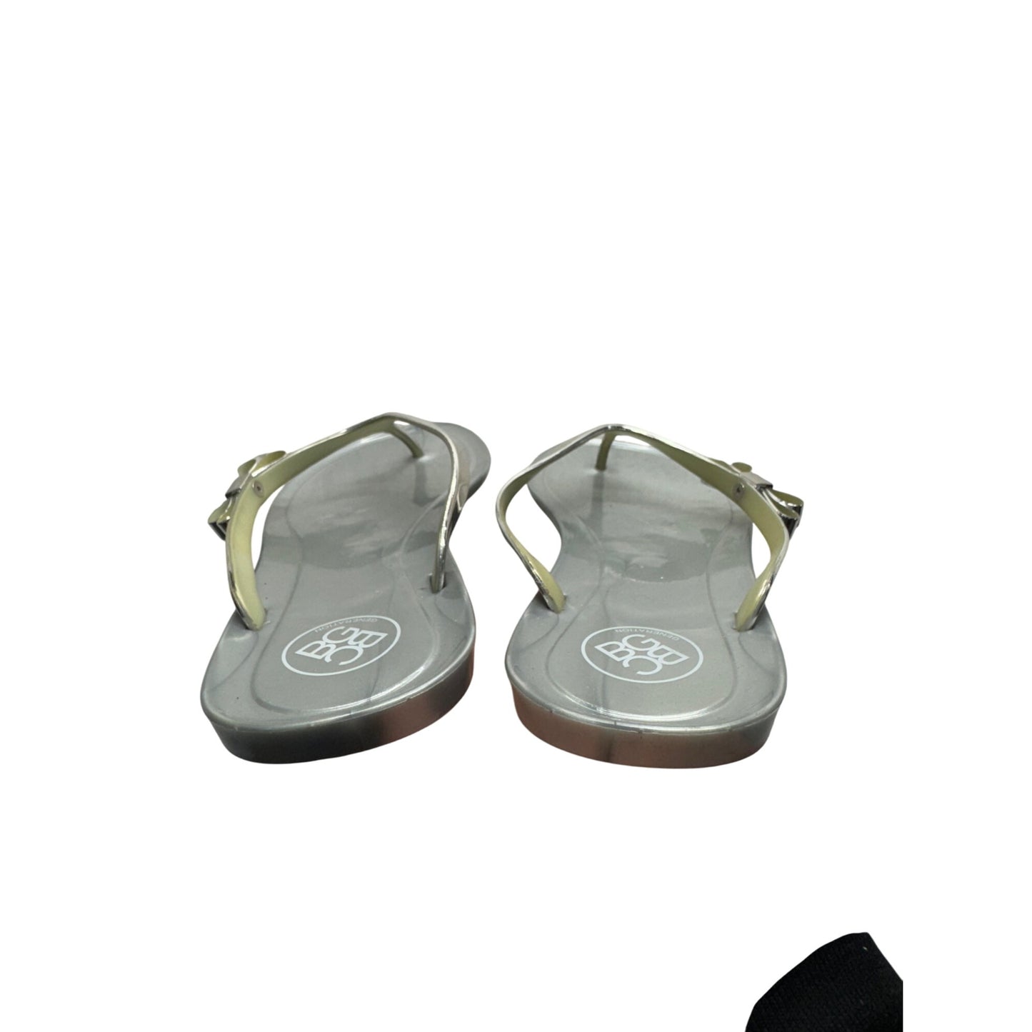 Silver Metallic Bow Jelly Sandals With Olive Straps Size M #9395