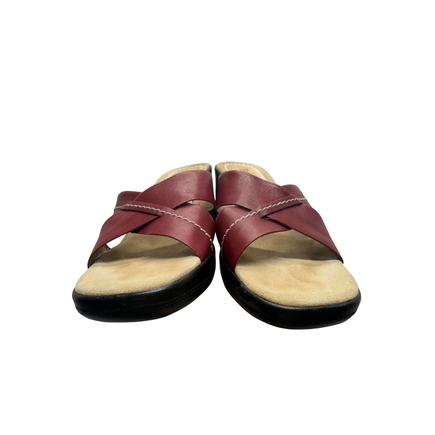 Bass Red & Black Leather Crossover Slide Sandals W/ Cushioned Sole Size 8 #9819