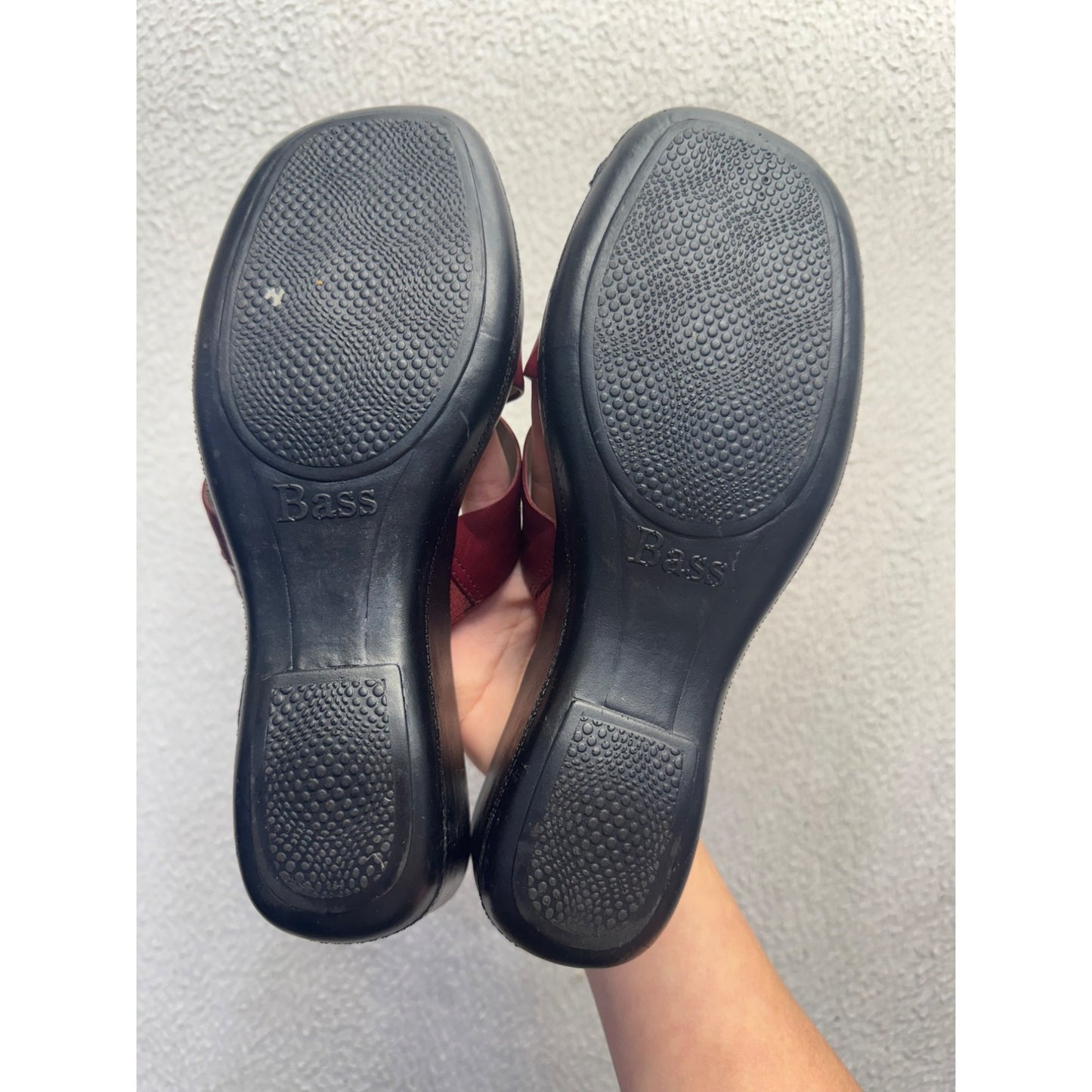 Bass Red & Black Leather Crossover Slide Sandals W/ Cushioned Sole Size 8 #9819