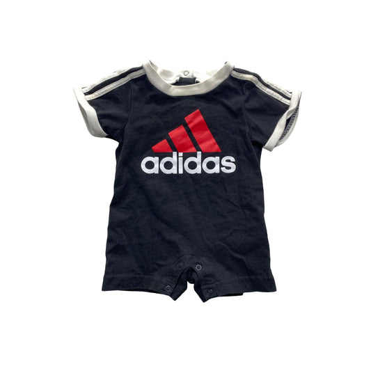 Adidas Baby Romper 3M Black Red Logo Short Sleeve Snaps Cotton #7085