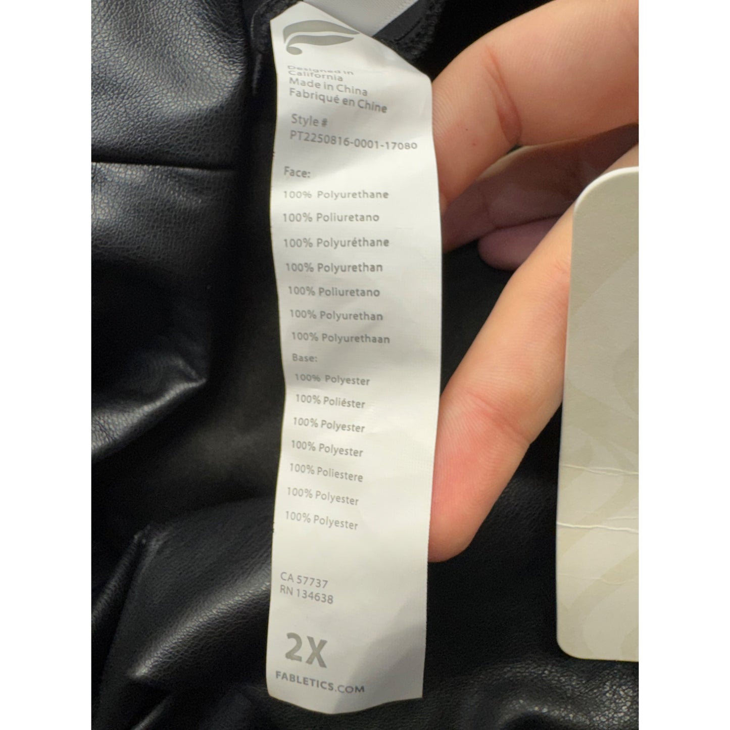 Fabletics 2X Black Faux Leather HighRise Pants Stretchy/Comfortable 452B