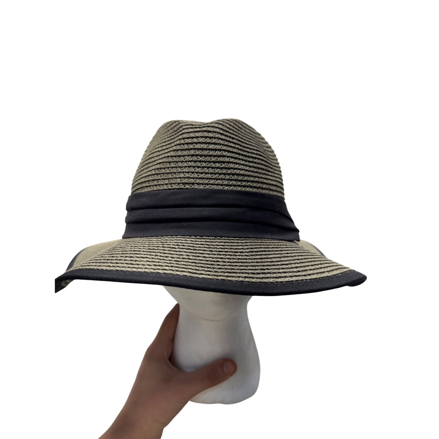 E-Star By Kato Designs Wide Brim Straw Hat With Black Band #9848
