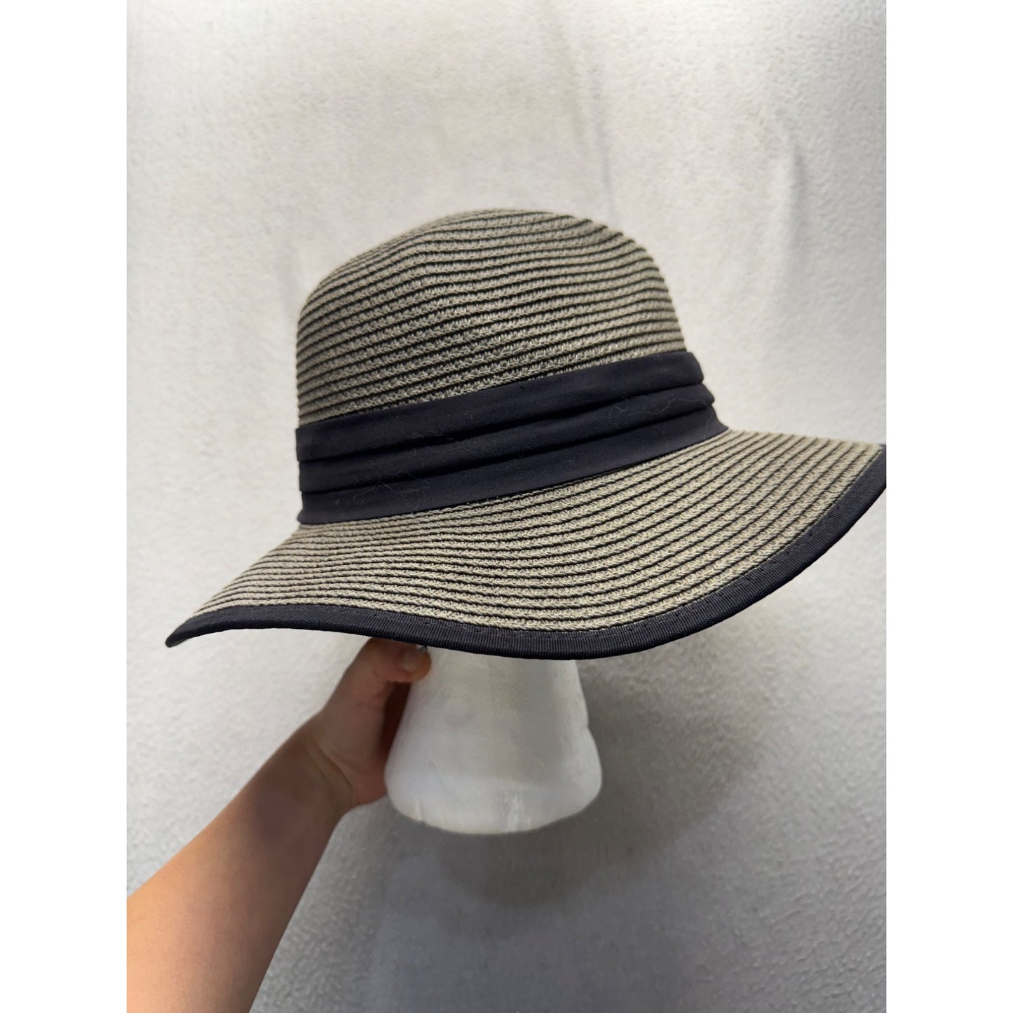 E-Star By Kato Designs Wide Brim Straw Hat With Black Band #9848
