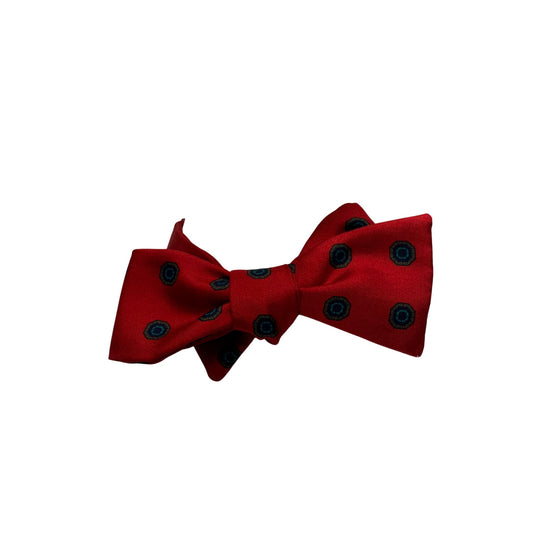 Robert Talbott Vintage Self-Tie Bow Tie Red Silk W/ Geometric Pattern 32" #9387