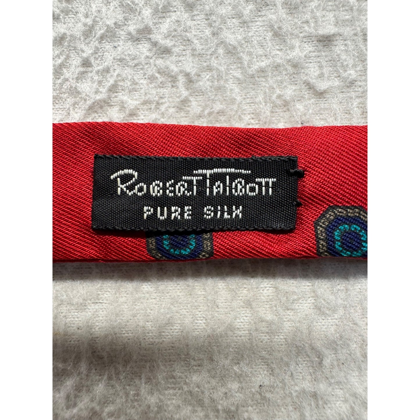 Robert Talbott Vintage Self-Tie Bow Tie Red Silk W/ Geometric Pattern 32" #9387