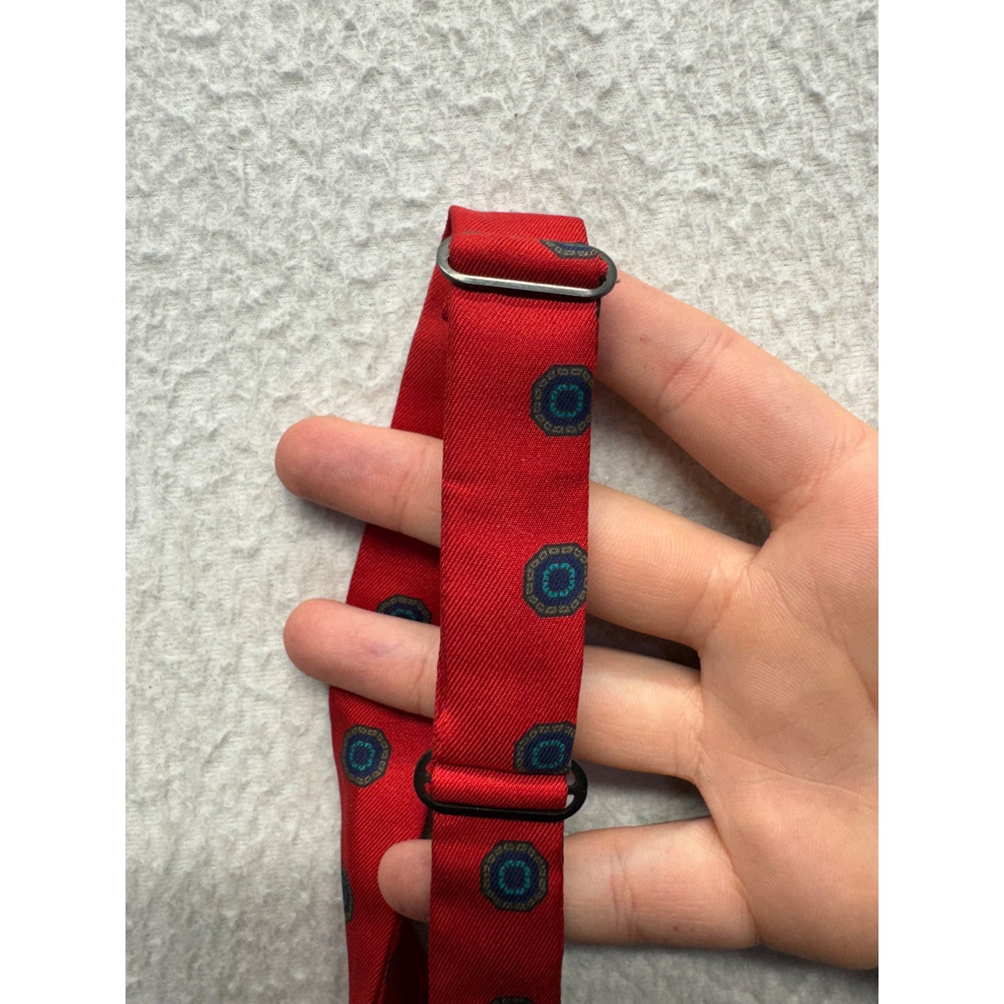 Robert Talbott Vintage Self-Tie Bow Tie Red Silk W/ Geometric Pattern 32" #9387